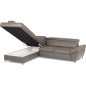 Canapé d'angle convertible en cuir italien luxe 5 places, MEMEZO, coffre, taupe, angle gauche