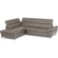 Canapé d'angle convertible en cuir italien luxe 5 places, MEMEZO, coffre, taupe, angle gauche