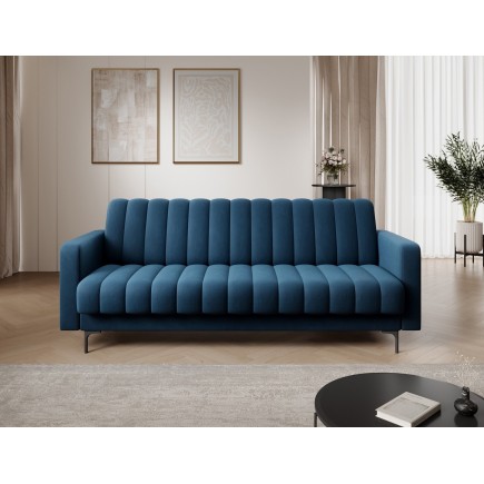 Canapé 3 places convertible velours luxe bleu foncé, coffre, RONSARD