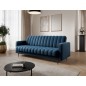 Canapé 3 places convertible velours luxe bleu foncé, coffre, RONSARD