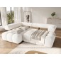 Canapé d'angle convertible en tissu bouclette blanc cassé luxe 5 places LEONI, angle gauche (vu de face)