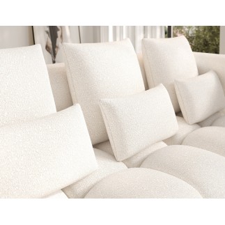 Canapé d'angle convertible en tissu bouclette blanc cassé 3-4 places LEONI