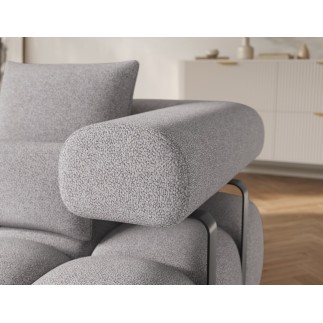 Canapé d'angle convertible en tissu très doux luxe gris 5 places LEONI
