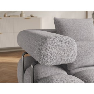 Canapé d'angle convertible en tissu très doux luxe gris 5 places LEONI
