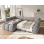 Canapé d'angle convertible en tissu luxe gris 5 places LEONI, angle gauche (vu de face)