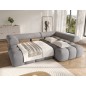 Canapé d'angle convertible en tissu luxe gris 5 places LEONI, angle droit (vu de face)