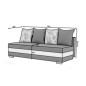 Canapé 3 places convertible tissu bleu foncé et simili blanc, coffre, CALIN