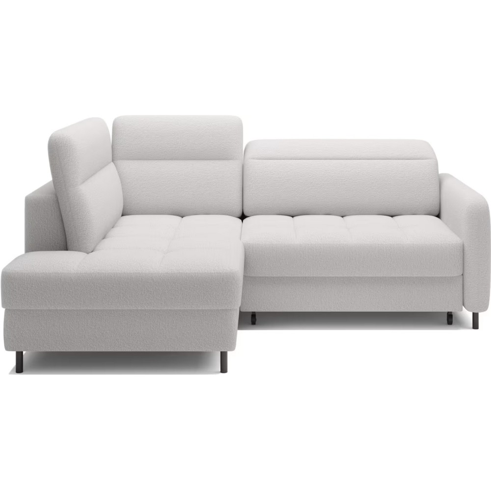 Canapé d'angle convertible en tissu bouclette blanc cassé luxe 3 places BARTOLI, angle gauche (vu de face) Canapé d'angle convertible en tissu bouclette blanc cassé luxe 3 places BARTOLI, angle gauche (vu de face)