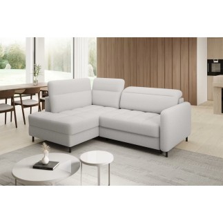 Canapé d'angle convertible en tissu bouclette blanc cassé luxe 3 places BARTOLI