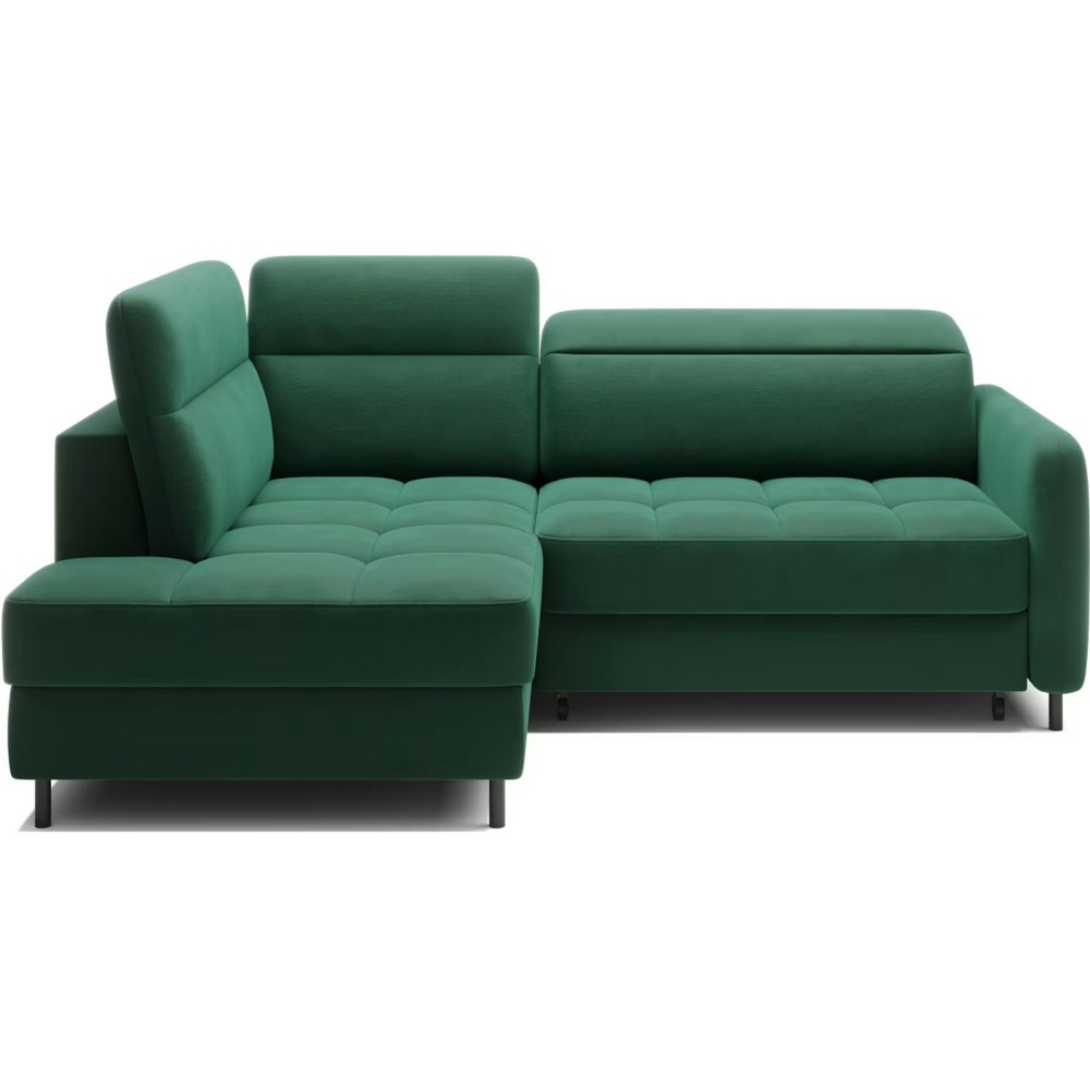 Canapé d'angle convertible en velours vert luxe 3 places BARTOLI, angle gauche (vu de face)
