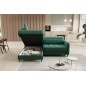 Canapé d'angle convertible en velours vert luxe 3 places BARTOLI, angle gauche (vu de face)