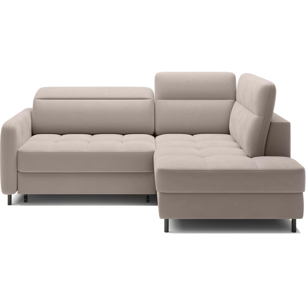 Canapé d'angle convertible en velours beige luxe 3 places BARTOLI, angle droite (vu de face) Canapé d'angle convertible en velours beige luxe 3 places BARTOLI, angle droite (vu de face)