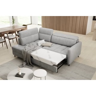 Canapé d'angle convertible en velours gris luxe 3 places BARTOLI