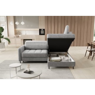 Canapé d'angle convertible en velours gris luxe 3 places BARTOLI