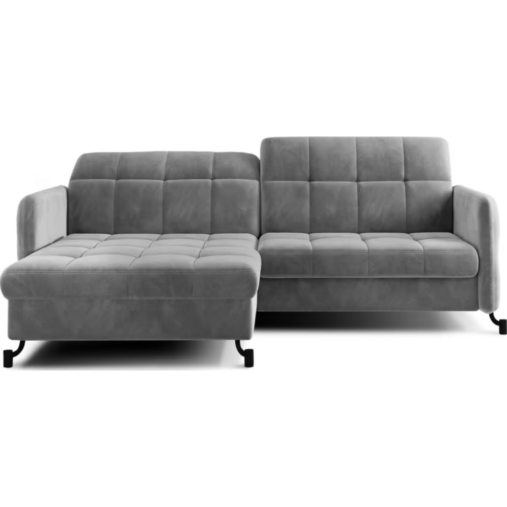Canapé d'angle convertible en velours gris luxe 3-4 places LORO, angle gauche (vu de face) Canapé d'angle convertible en velours gris luxe 3-4 places LORO, angle gauche (vu de face)