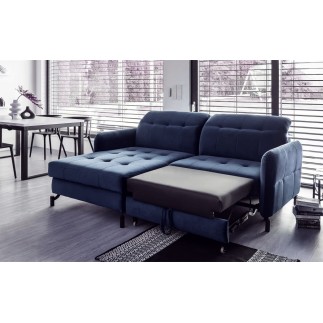 Canapé d'angle convertible en velours bleu foncé luxe 3-4 places LORO