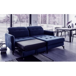Canapé d'angle convertible en velours bleu foncé luxe 3-4 places LORO