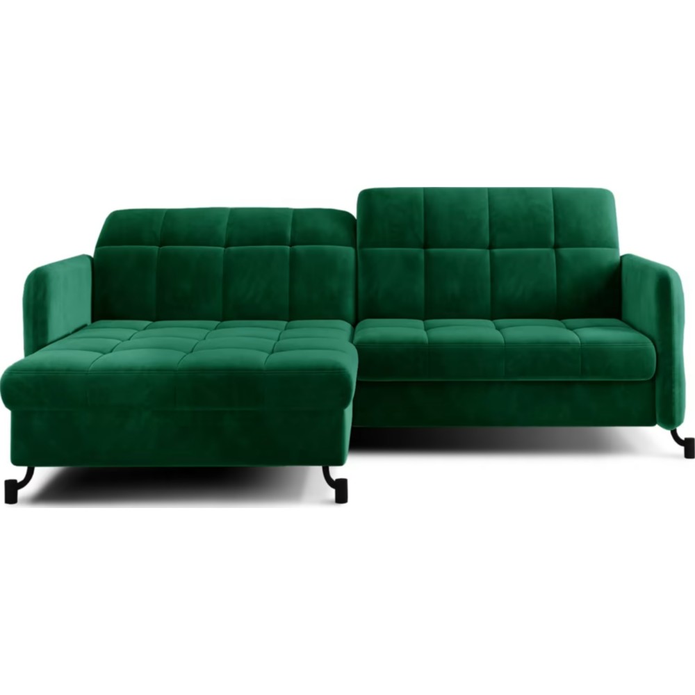 Canapé d'angle convertible en velours vert foncé luxe 3-4 places LORO, angle gauche (vu de face) Canapé d'angle convertible en velours vert foncé luxe 3-4 places LORO, angle gauche (vu de face)