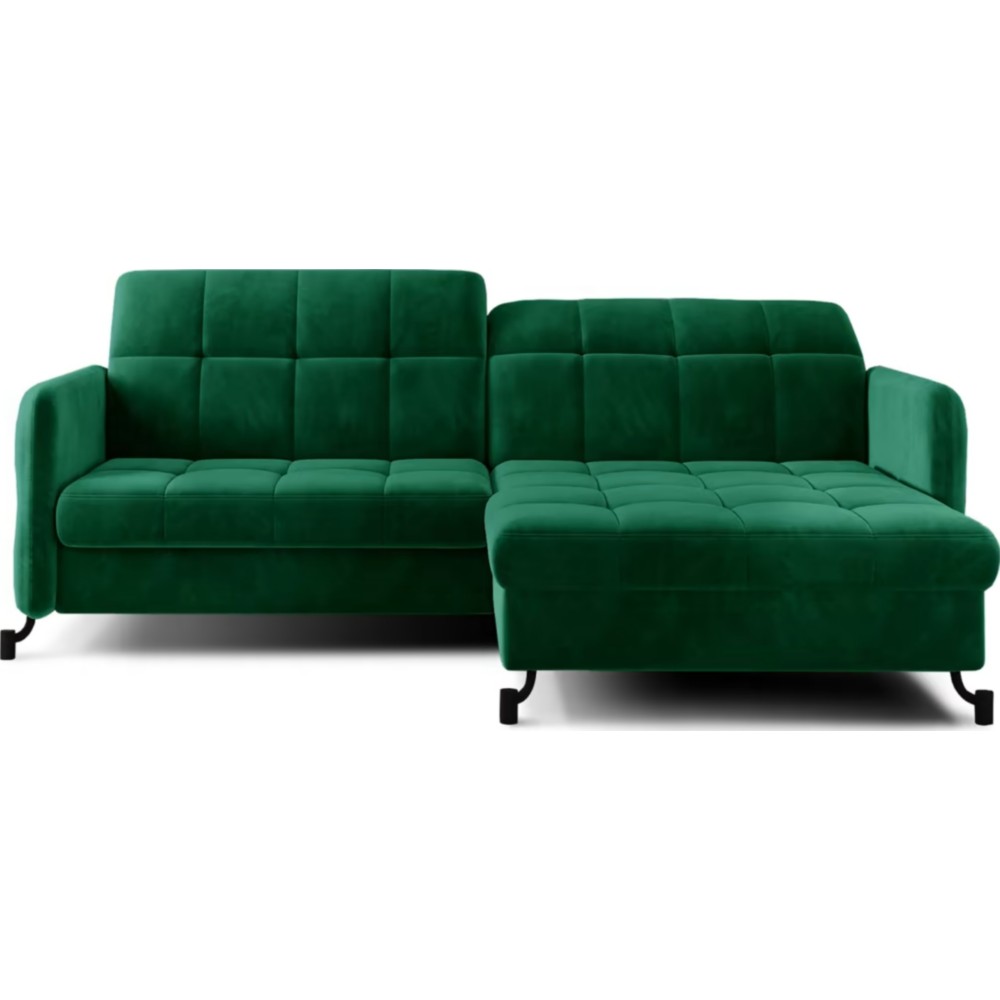 Canapé d'angle convertible en velours vert foncé luxe 3-4 places LORO, angle droit (vu de face) Canapé d'angle convertible en velours vert foncé luxe 3-4 places LORO, angle droit (vu de face)