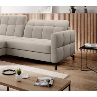 Canapé d'angle convertible en velours beige luxe 3-4 places LORO