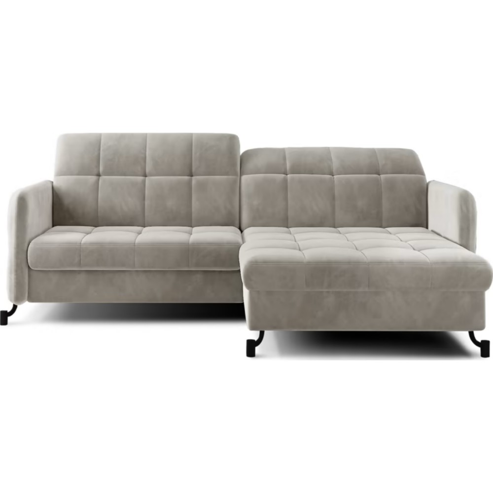 Canapé d'angle convertible en velours beige luxe 3-4 places LORO, angle gauche (vu de face) Canapé d'angle convertible en velours beige luxe 3-4 places LORO, angle gauche (vu de face)