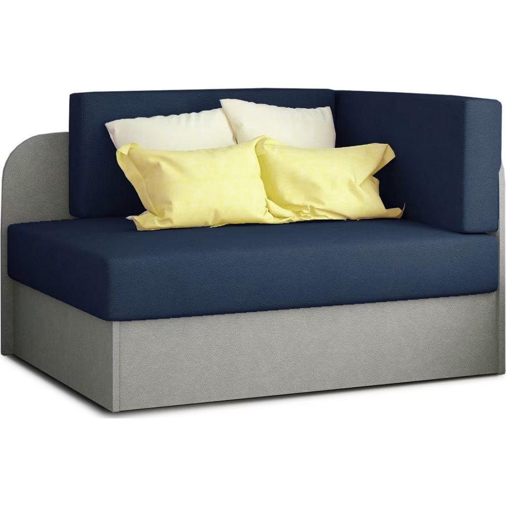 Canapé convertible 2 places moderne en tissu bleu foncé / Gris clair, coffre, ROSEN Canapé convertible 2 places moderne en tissu bleu foncé / Gris clair, coffre, ROSEN