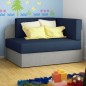 Canapé convertible 2 places moderne en tissu bleu foncé / Gris clair, coffre, ROSEN Canapé convertible 2 places moderne en tissu bleu foncé / Gris clair, coffre, ROSEN