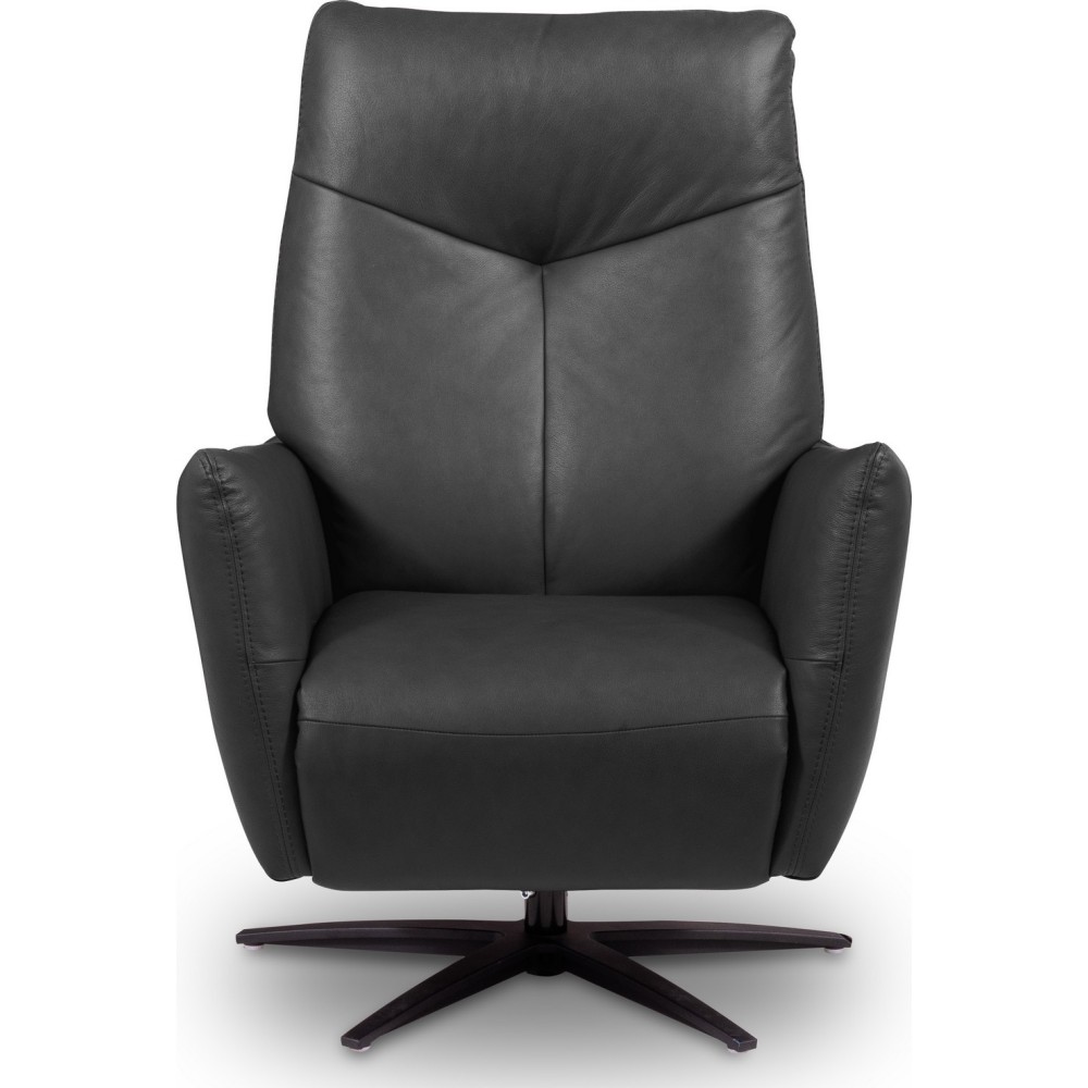 Fauteuil relax électrique en 100% tout cuir épais luxe italien, noir, CLAUDIO, 2 moteurs