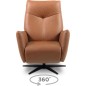 Fauteuil relax électrique en 100% tout cuir épais luxe italien, cognac, CLAUDIO, 2 moteurs