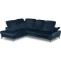 Canapé d'angle avec relax électrique tissu bouclette sensation velours, 5/6 places SINATRA, bleu foncé, angle gauche