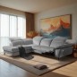 Canapé d'angle avec relax électrique tissu bouclette sensation velours, 5/6 places SINATRA, gris, angle gauche Canapé d'angle avec relax électrique tissu bouclette sensation velours, 5/6 places SINATRA, gris, angle gauche