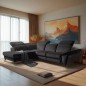 Canapé d'angle avec relax électrique tissu bouclette sensation velours, 5/6 places SINATRA, noir anthracite, angle gauche