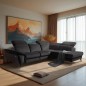 Canapé d'angle avec relax électrique tissu bouclette sensation velours, 5/6 places SINATRA, noir anthracite, angle gauche
