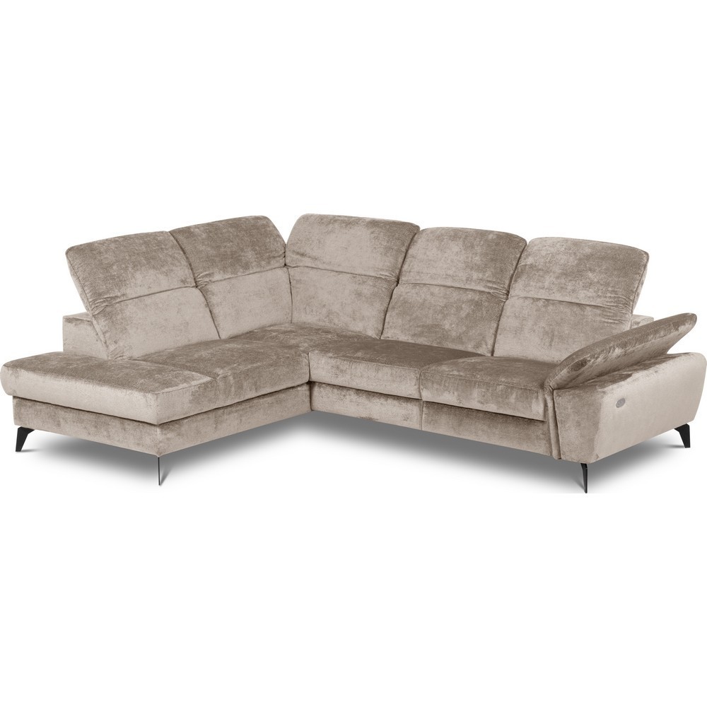 Canapé d'angle avec relax électrique tissu bouclette sensation velours, 5/6 places SINATRA, beige foncé, angle gauche Canapé d'angle avec relax électrique tissu bouclette sensation velours, 5/6 places SINATRA, beige foncé, angle gauche