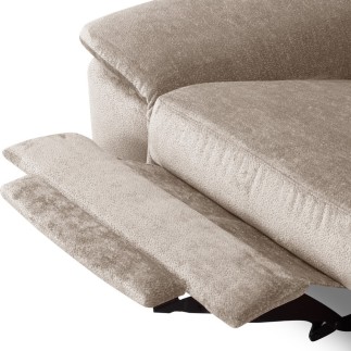 Canapé d'angle avec relax électrique tissu bouclette sensation velours, 5/6 places SINATRA, beige foncé, angle droit