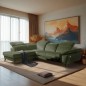 Canapé d'angle avec relax électrique tissu bouclette sensation velours, 5/6 places SINATRA, vert olive, angle gauche Canapé d'angle avec relax électrique tissu bouclette sensation velours, 5/6 places SINATRA, vert olive, angle gauche