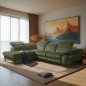 Canapé d'angle avec relax électrique tissu bouclette sensation velours, 5/6 places SINATRA, vert olive, angle gauche Canapé d'angle avec relax électrique tissu bouclette sensation velours, 5/6 places SINATRA, vert olive, angle gauche