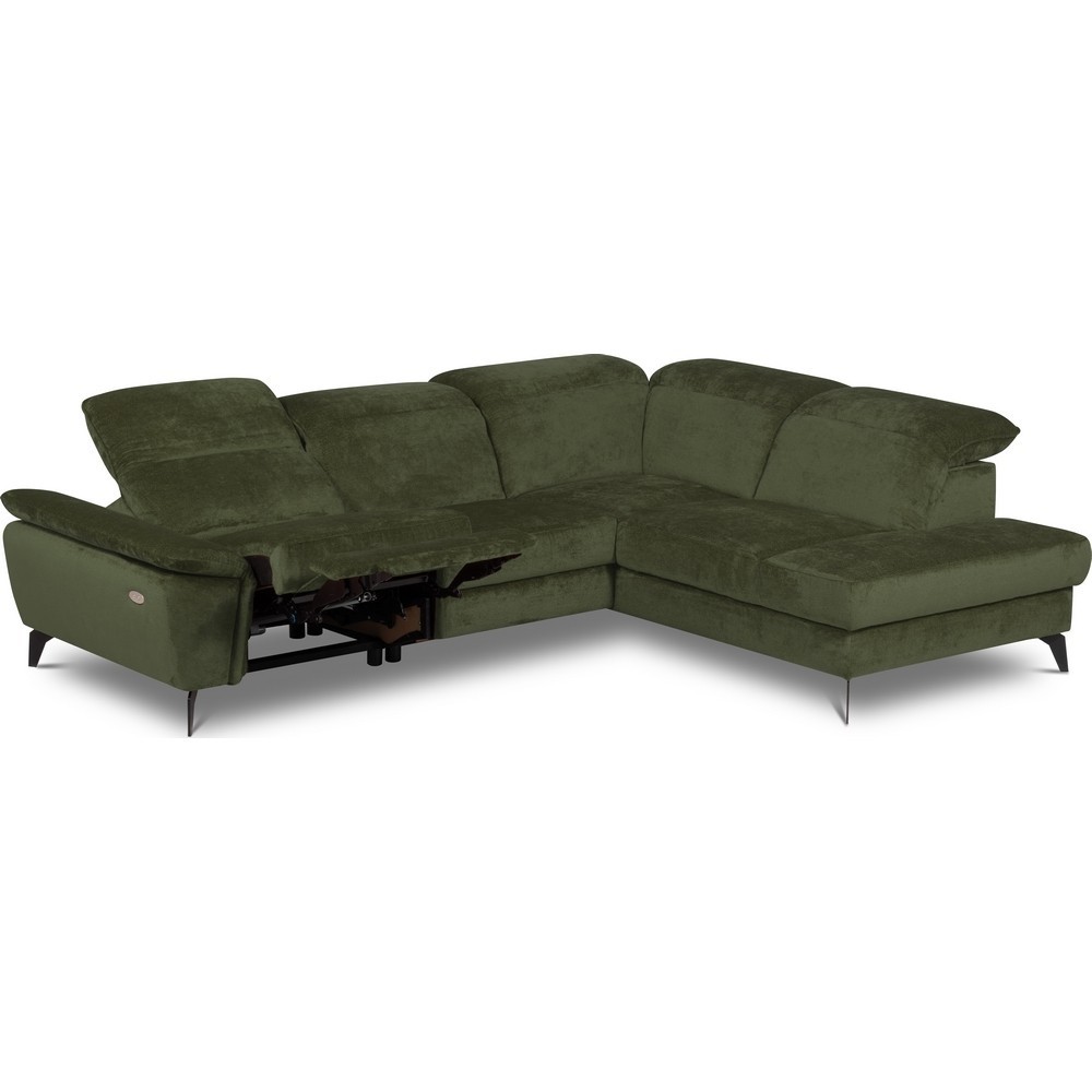 Canapé d'angle avec relax électrique tissu bouclette sensation velours, 5/6 places SINATRA, vert olive, angle droit Canapé d'angle avec relax électrique tissu bouclette sensation velours, 5/6 places SINATRA, vert olive, angle droit