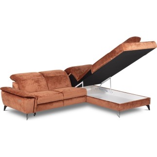 Canapé d'angle avec relax électrique tissu bouclette sensation velours