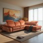 Canapé d'angle avec relax électrique tissu bouclette sensation velours, 5/6 places SINATRA, couleur terra, angle droit