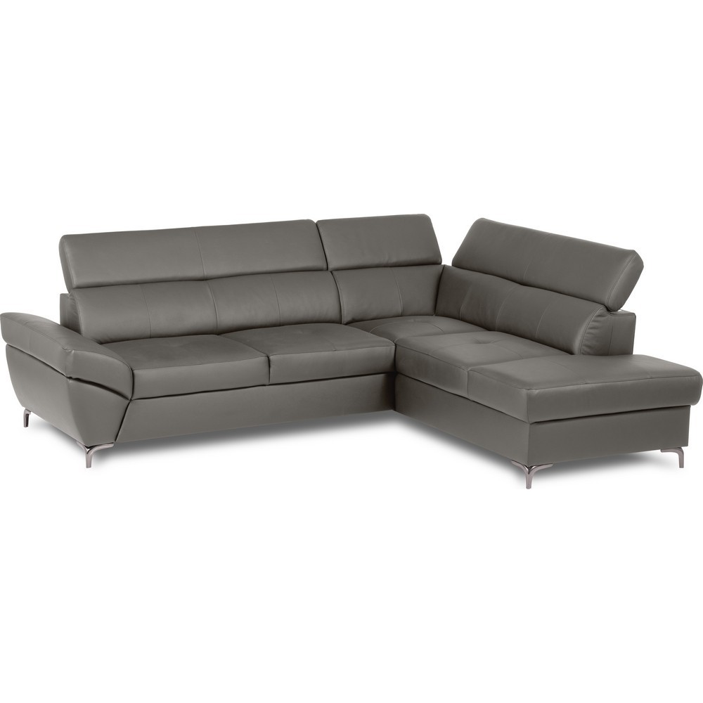 Canapé d'angle convertible en cuir italien luxe 5 places, MEMEZO, coffre, gris foncé, angle droit Canapé d'angle convertible en cuir italien luxe 5 places, MEMEZO, coffre, gris foncé, angle droit