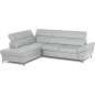 Canapé d'angle convertible en cuir italien luxe 5 places, MEMEZO, coffre, gris clair, angle gauche Canapé d'angle convertible en cuir italien luxe 5 places, MEMEZO, coffre, gris clair, angle gauche