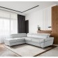 Canapé d'angle convertible en cuir italien luxe 5 places, MEMEZO, coffre, gris clair, angle gauche Canapé d'angle convertible en cuir italien luxe 5 places, MEMEZO, coffre, gris clair, angle gauche