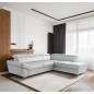 Canapé d'angle convertible en cuir italien luxe 5 places, MEMEZO, coffre, gris clair, angle droit Canapé d'angle convertible en cuir italien luxe 5 places, MEMEZO, coffre, gris clair, angle droit
