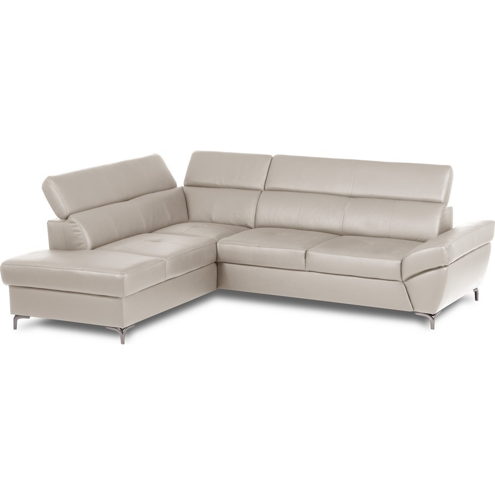 Canapé d'angle convertible en cuir italien luxe 5 places, MEMEZO, coffre, BEIGE, angle gauche Canapé d'angle convertible en cuir italien luxe 5 places, MEMEZO, coffre, BEIGE, angle gauche