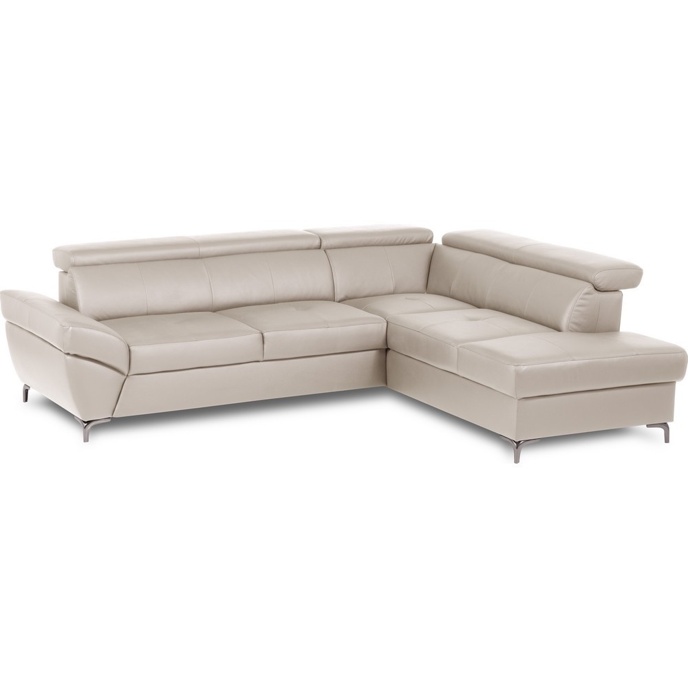 Canapé d'angle convertible en cuir italien luxe 5 places, MEMEZO, coffre, BEIGE, angle droit Canapé d'angle convertible en cuir italien luxe 5 places, MEMEZO, coffre, BEIGE, angle droit