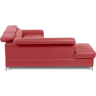 Canapé d'angle convertible en cuir italien luxe 5 places, MEMEZO, coffre, rouge foncé, angle gauche