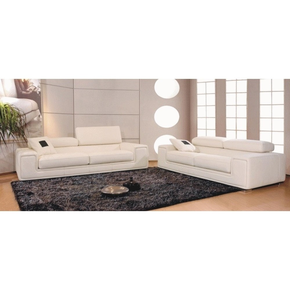 Ensemble GENEVA canapé 2 places + fauteuil 1 place en cuir luxe italien vachette, blanc Ensemble GENEVA canapé 2 places + fauteuil 1 place en cuir luxe italien vachette, blanc