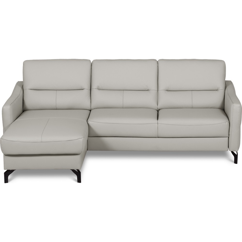Canapé d'angle convertible en cuir italien luxe 5 places, FARINI, coffre, gris clair, angle gauche Canapé d'angle convertible en cuir italien luxe 5 places, FARINI, coffre, gris clair, angle gauche