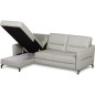 Canapé d'angle convertible en cuir italien luxe 5 places, FARINI, coffre, gris clair, angle gauche Canapé d'angle convertible en cuir italien luxe 5 places, FARINI, coffre, gris clair, angle gauche